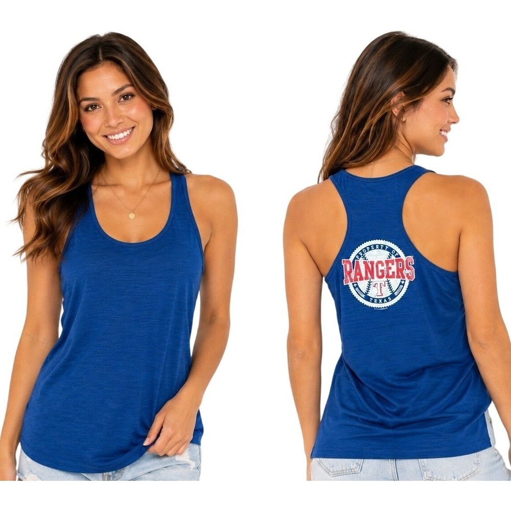 Soft As A Grape Tank Top S Blue Texas Rangers MLB Racerback Slub‎ Graphic New